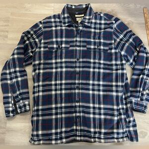 L l bean blue plaid flannel grey fleece lined shirt jacket men’s XLT traditional